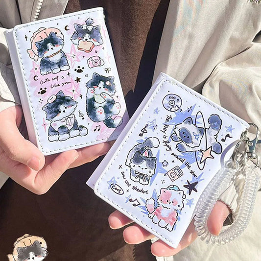 PU Leather Cute Women Wallet Coin Purse Simple 3 Folds Multi-card Slots Card Holder Cute Cat Dog Short Wallets for Girls